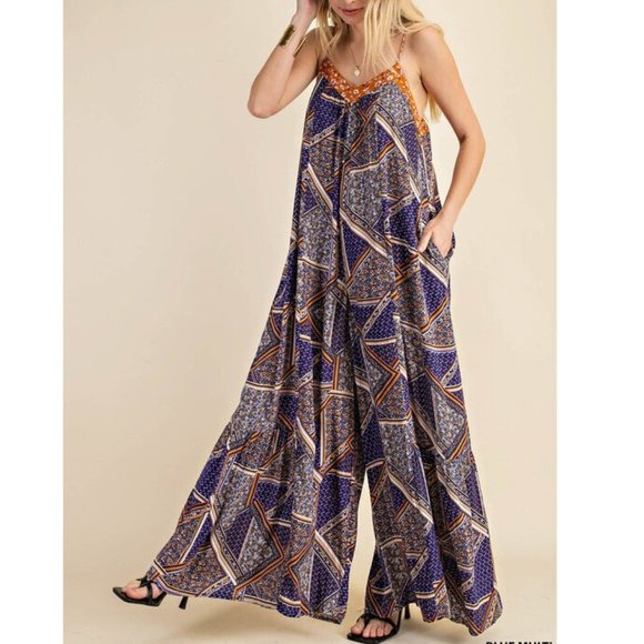 Pants - Plus Size Boho Gypsy Wide Leg Jumpsuit Jumper